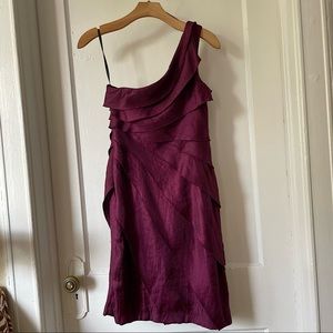 London Times One Shoulder Sheath Iridescent Knee Length Cocktail Dress - Size 6